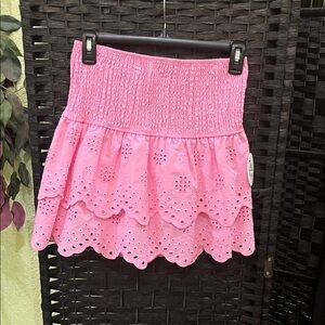 Pink Eyelet Tiered Skirt